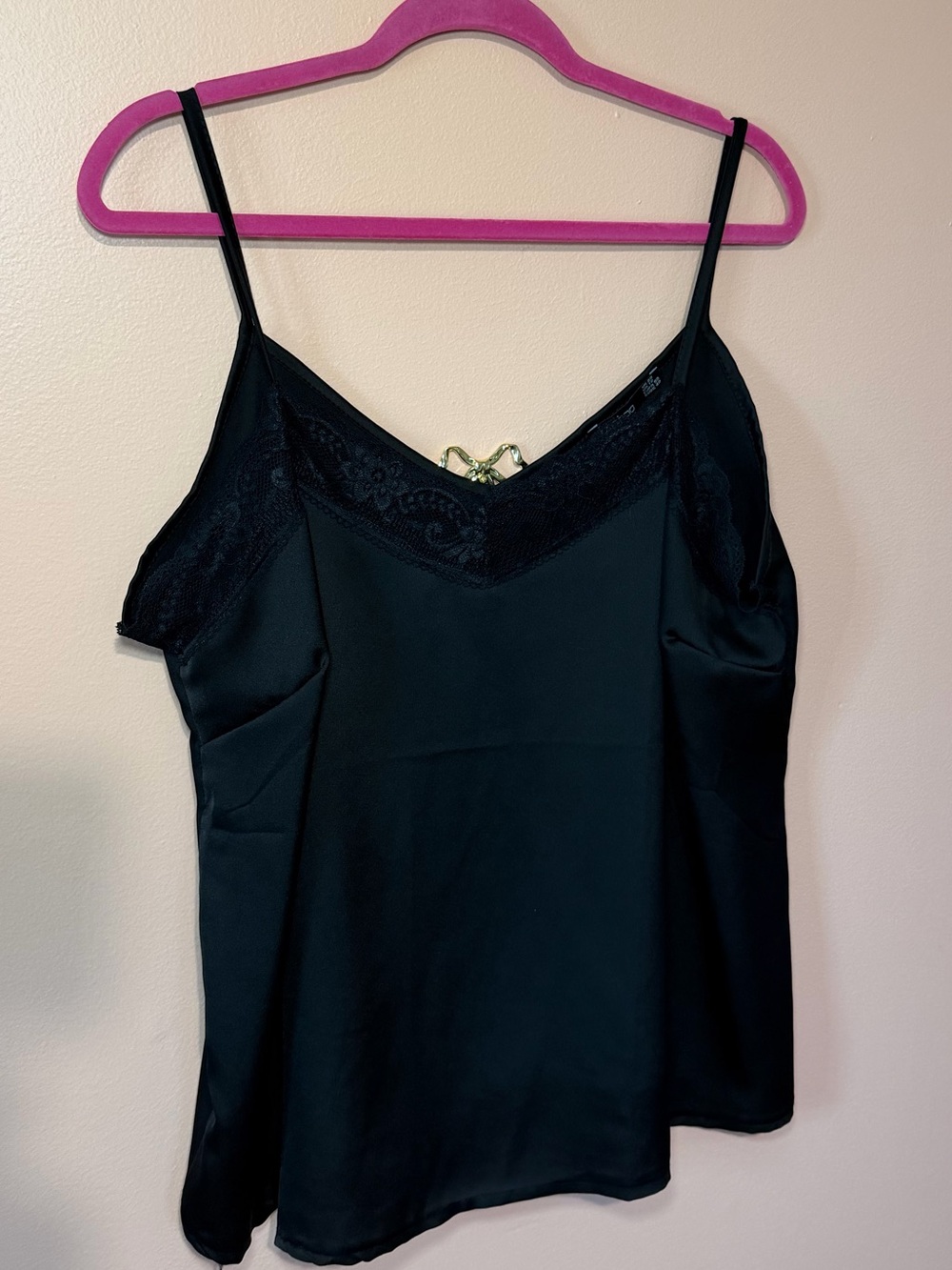 Black Lace-Trim Satin Cami Top